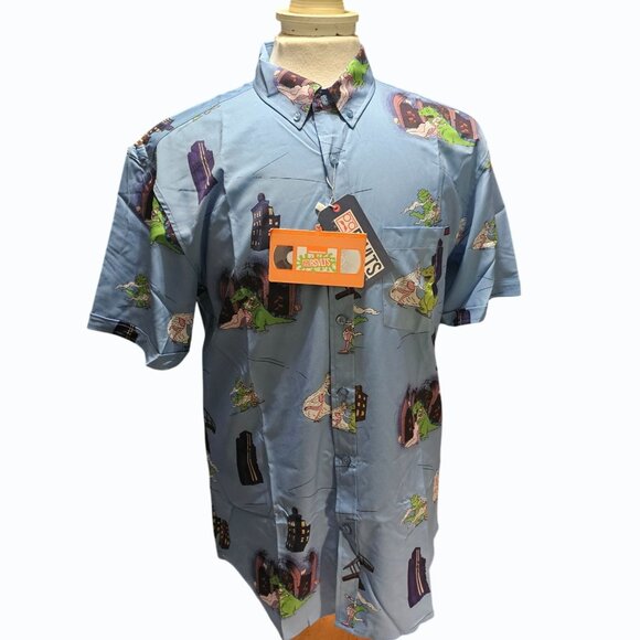 RSVLTS Nickelodeon Rugrats Reptar on Ice Short Sleeve Shirt Blue L~ New w Tags - Picture 2 of 11